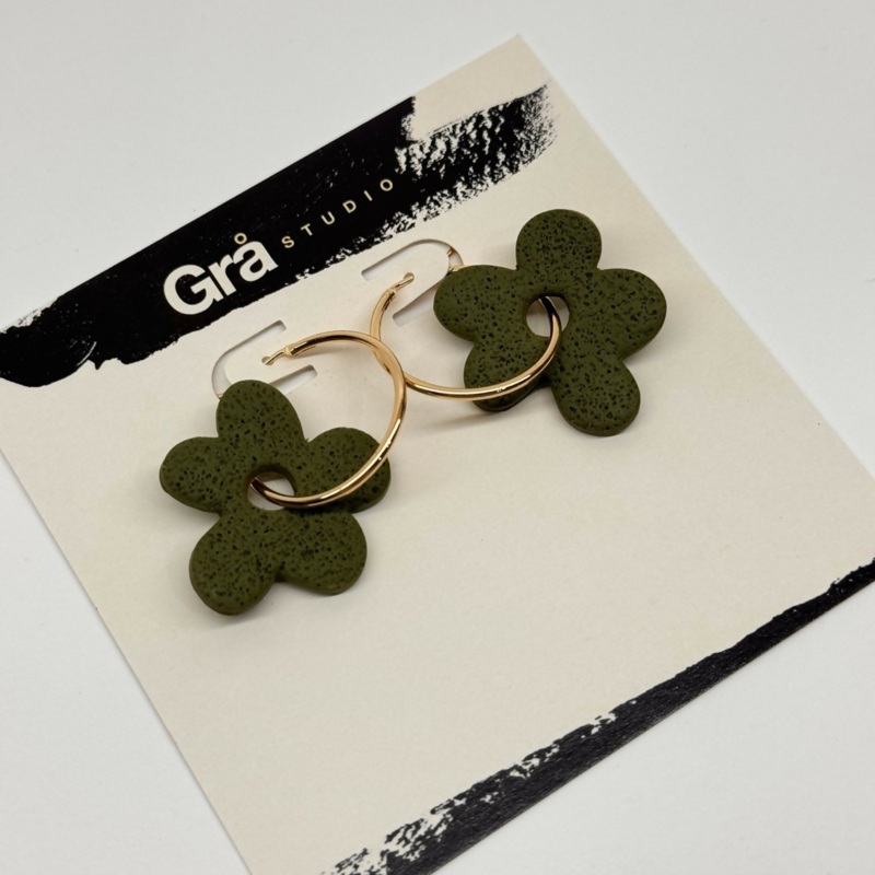 Daisy / Gold Hoop with Olive Charm