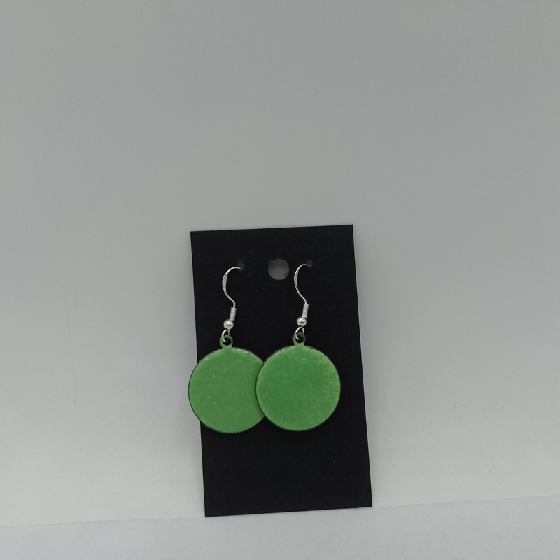 Green Circle Enamel Earrings