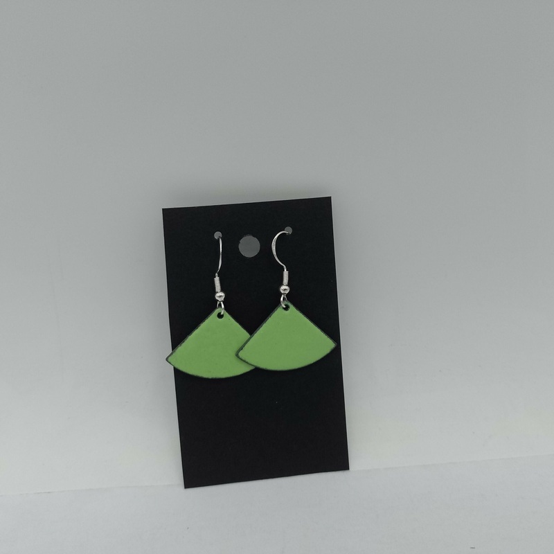 Green Fan Enamel Earrings