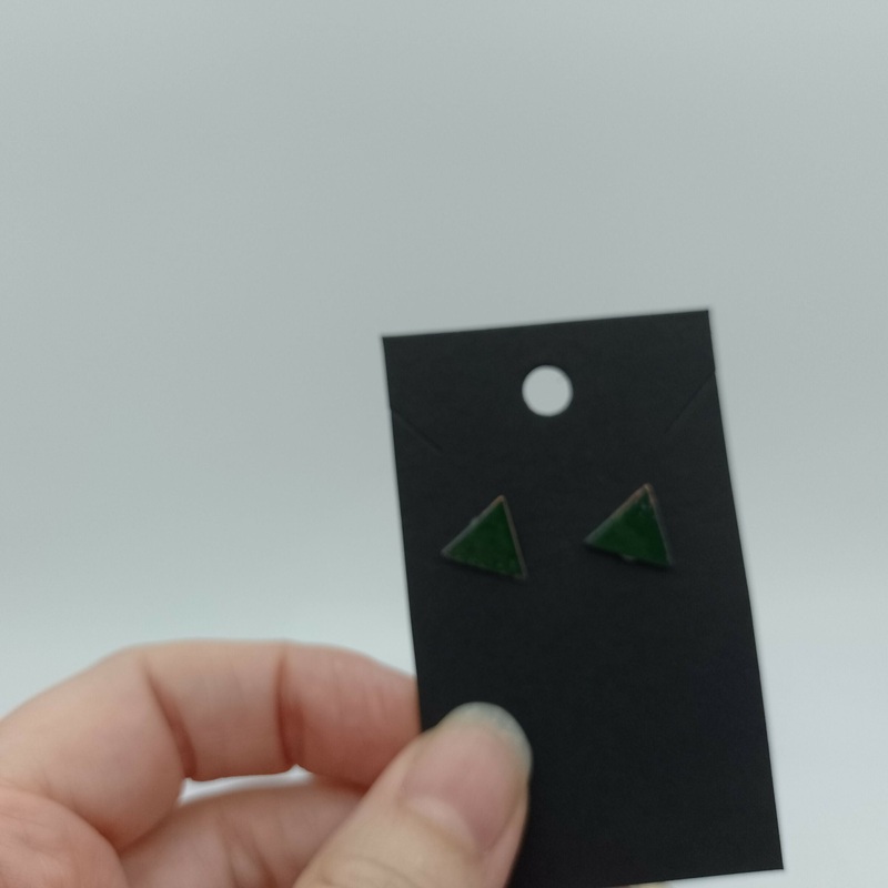 Green Triangle Enamel Earring Studs