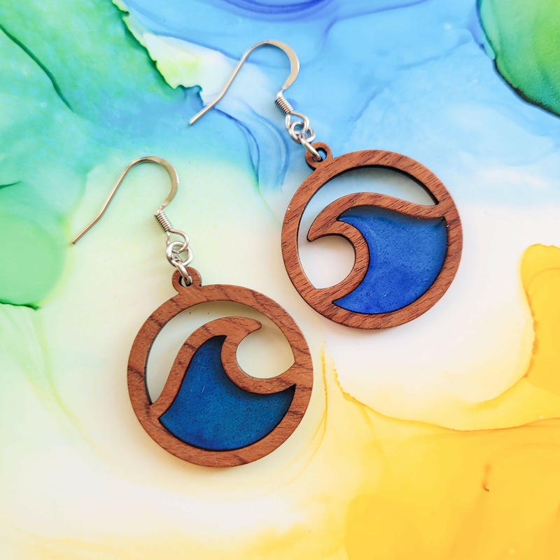 Handmade Resin And Wood Wave Earrings