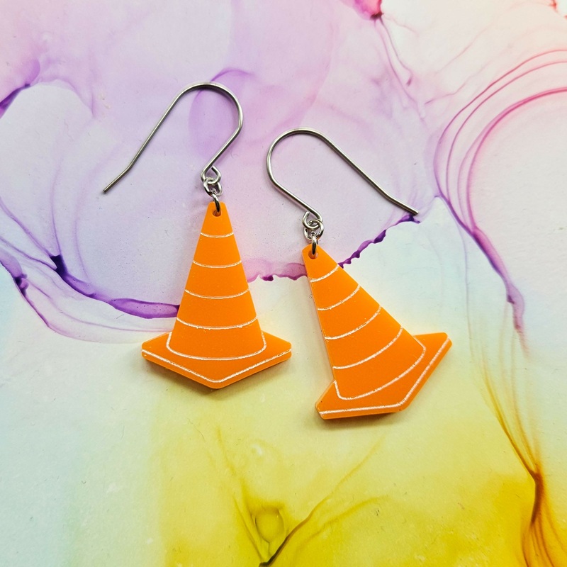 Handmade Traffic Cone Resin Earrings