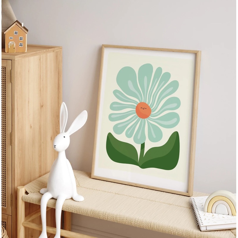 Happy Blue Flower Print A3