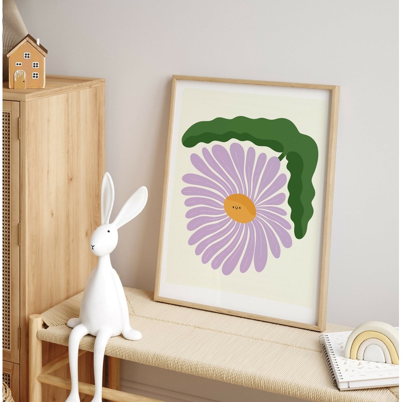 Happy Purple Flower Print A3