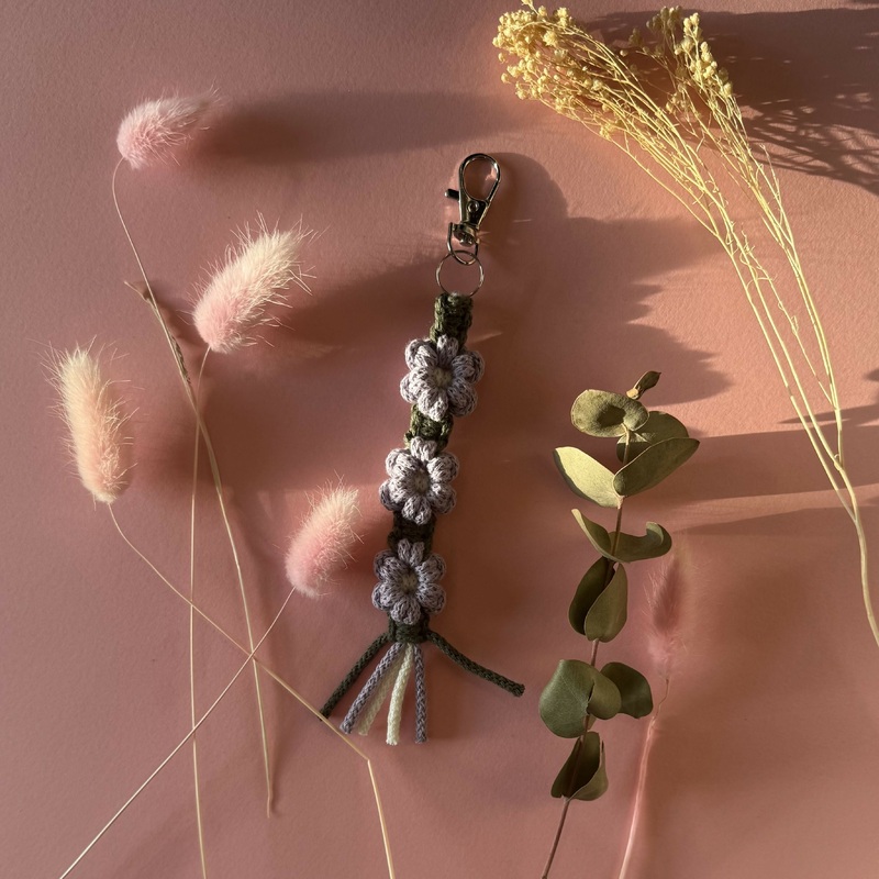 Lavender Flower Macrame Keyring