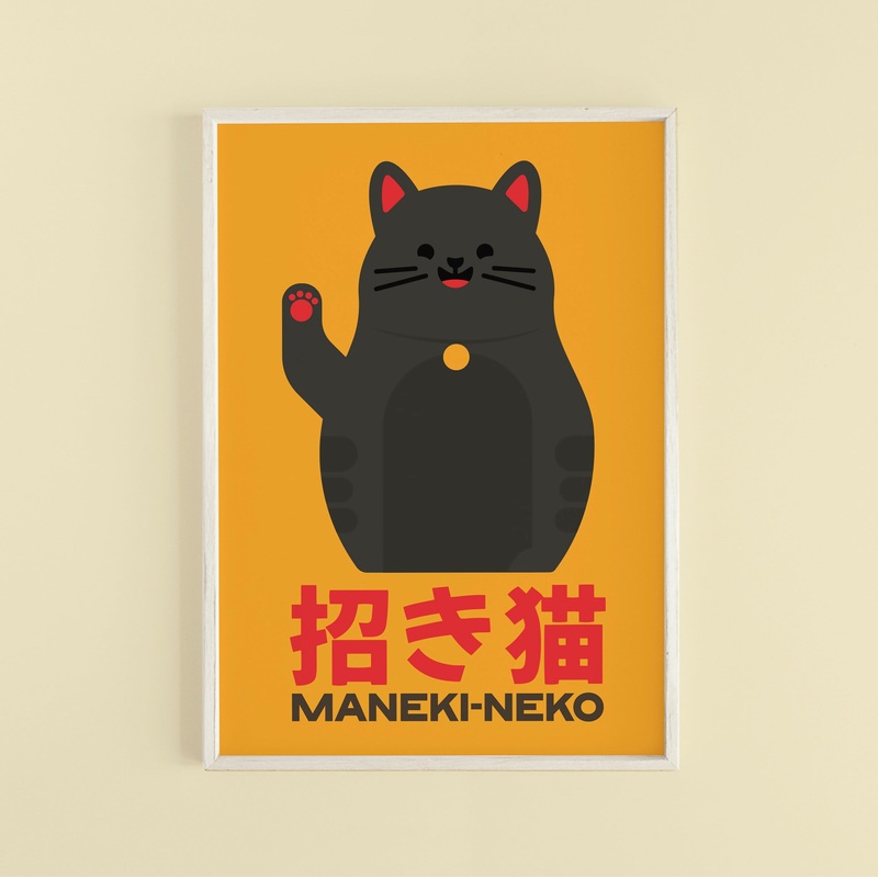 Lucky Maneki-Neko Cat A5 Print