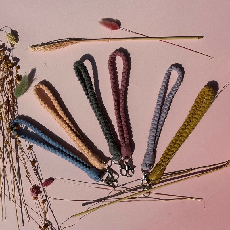 Macrame Wristlet Keyring|Pink|Purple|Blue|Grey|Peach|Green|Yellow|Light Pink