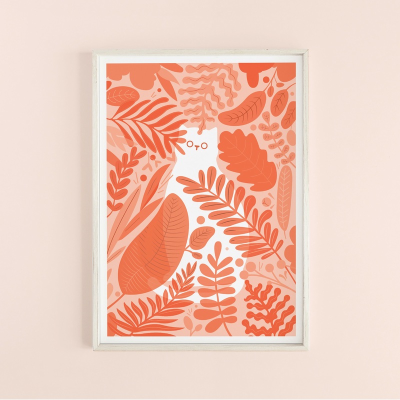 Peachy Peeking Cat Print A4