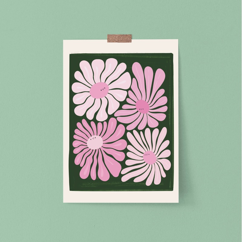 Pink Flower Print A3