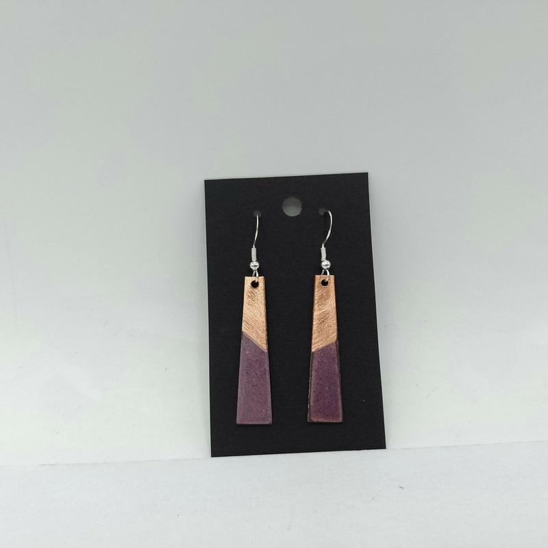 Purple and Copper Rectangle Enamel Earrings