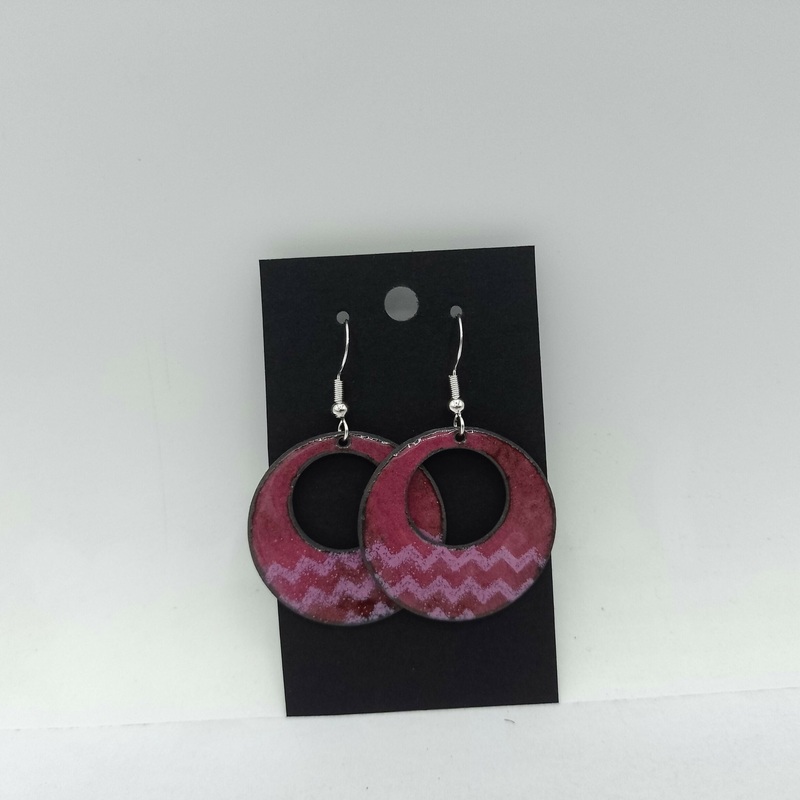 Purple Zigzag Ring Enamel Earrings