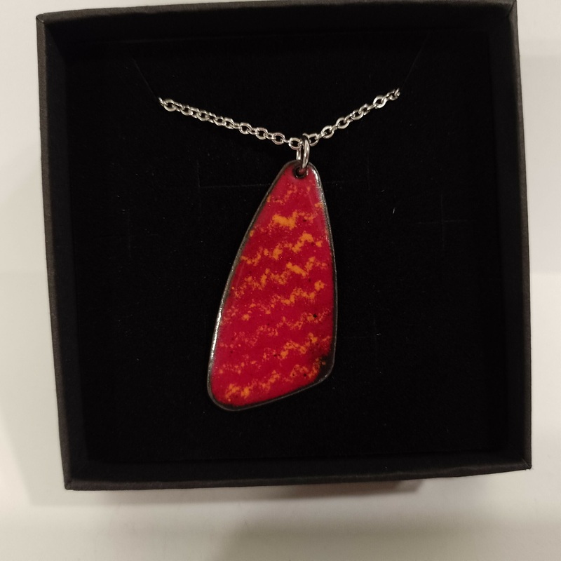 Red and Orange Zig Zag Enamel Pendant