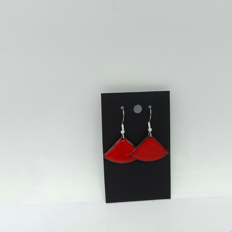 Red Fan Enamel Earrings