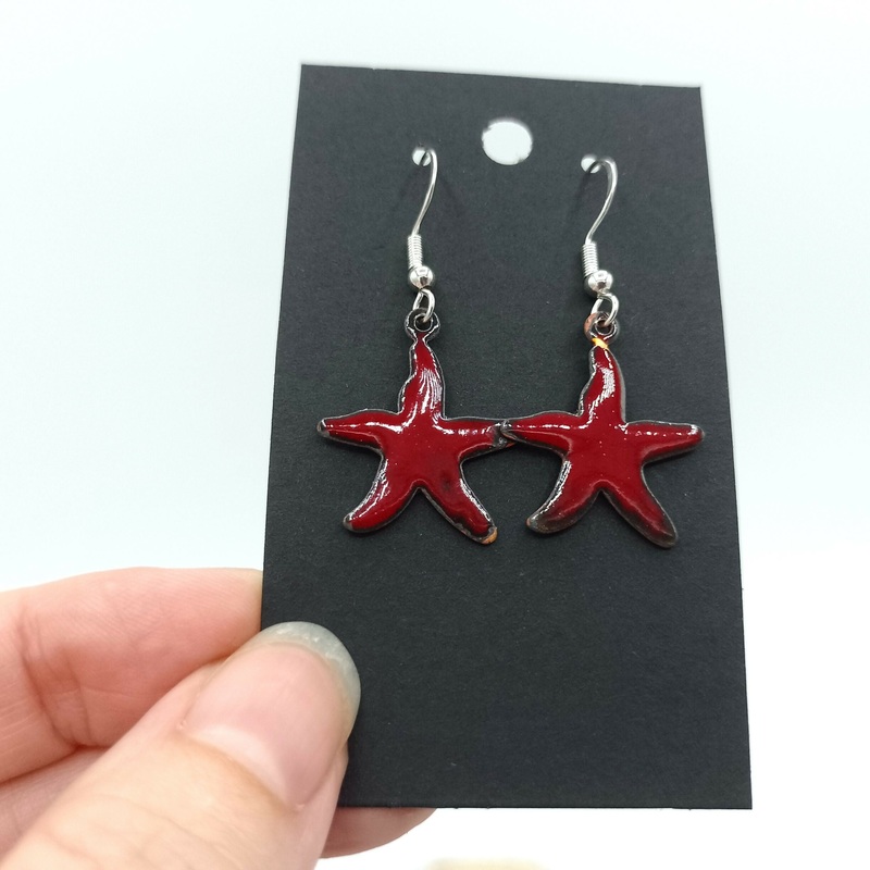 Red Starfish Enamel Earrings