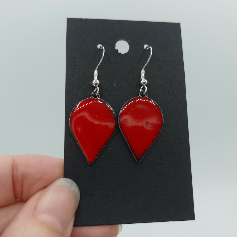 Red Teardrop Enamel Earrings