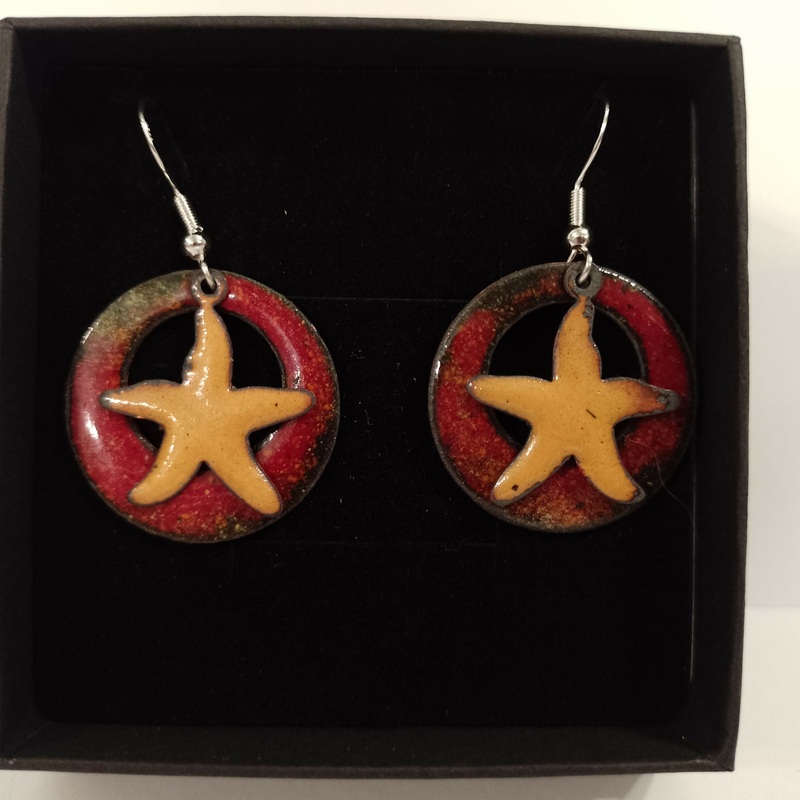 Star and Circle Enamel Earrings