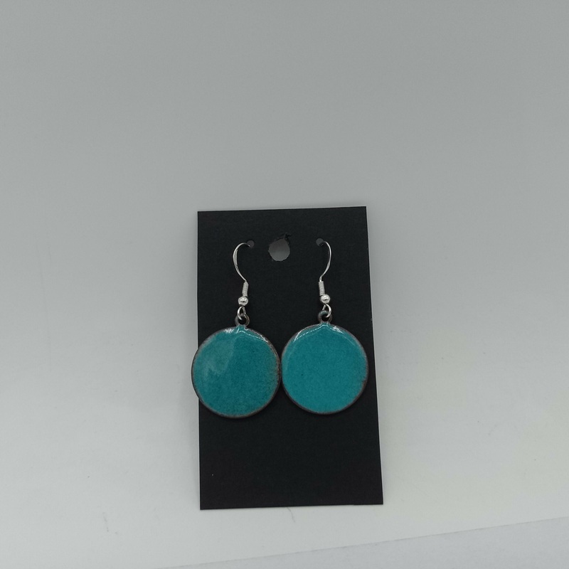 Teal Circle Enamel Earrings