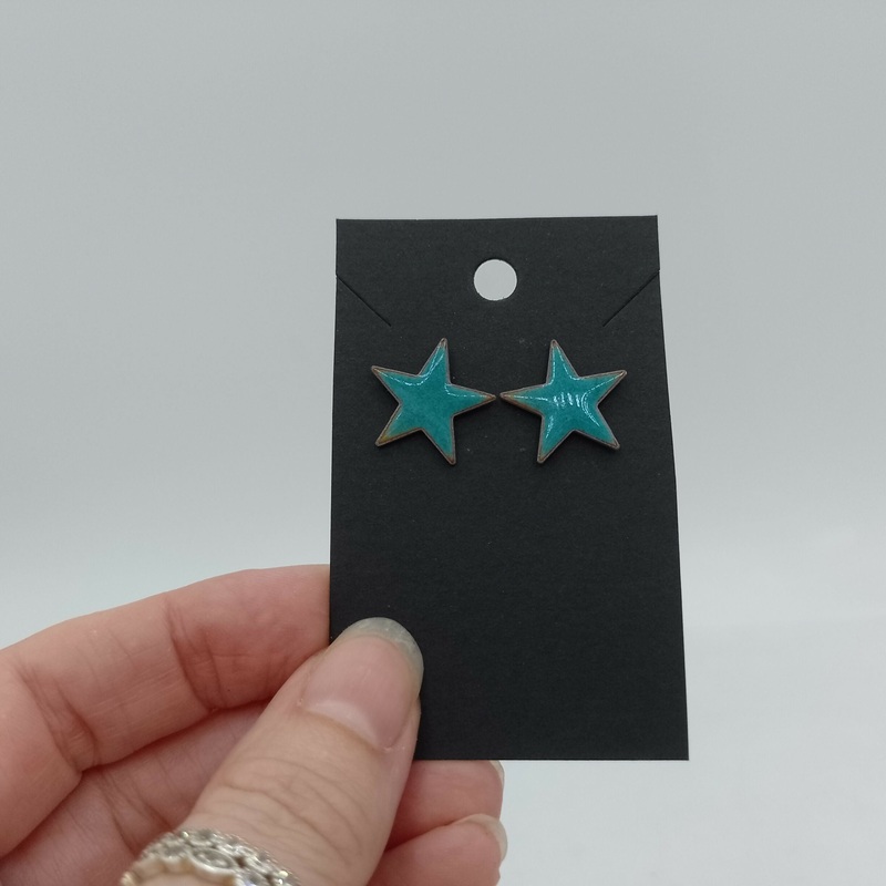 Teal Star Enamel Earring Studs