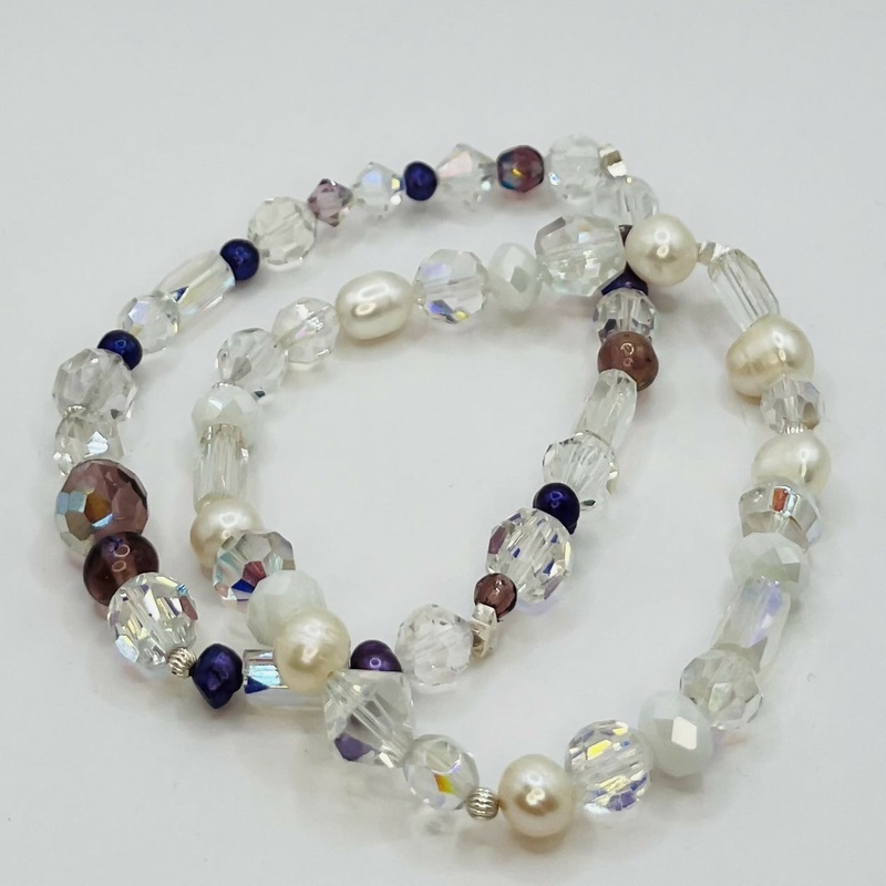 Vintage Beaded Bracelet|Cream|Purple