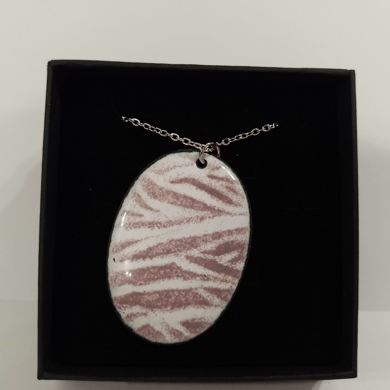 Zebra Stripe Oval Enamel Pendant