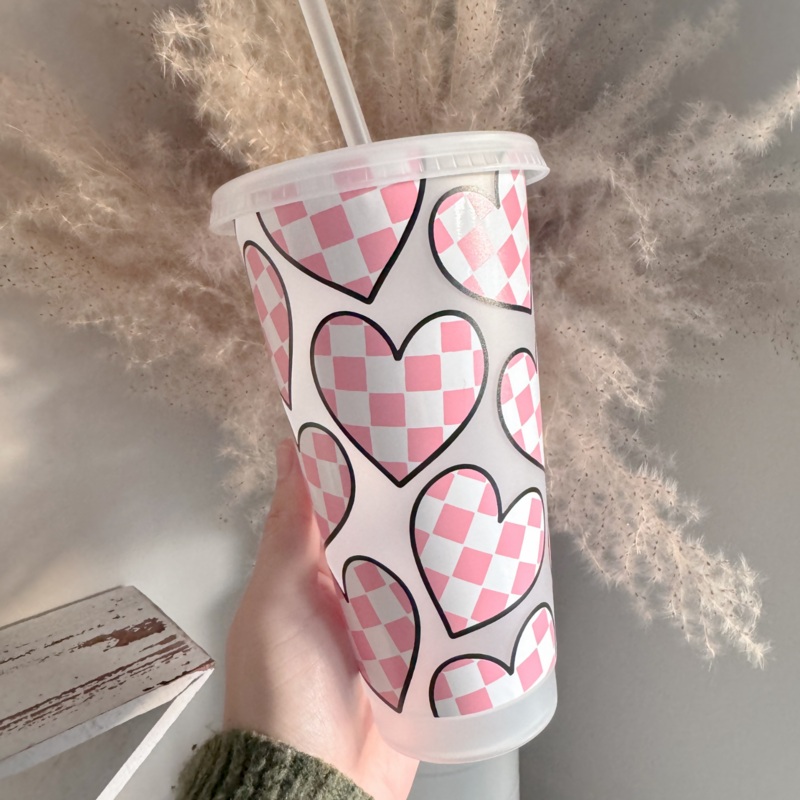 90s Inspired Checkered Heart 24oz Cold Cup