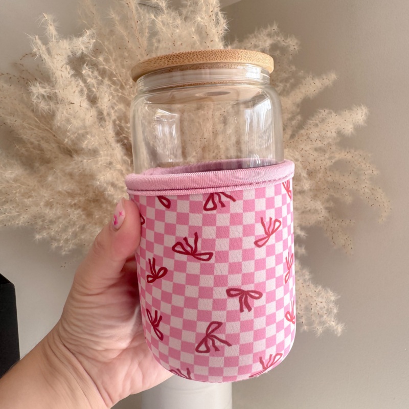 Checkered Bows Cup Koozie
