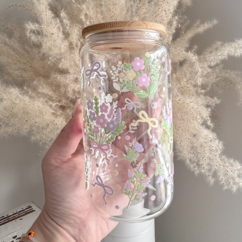 Cottagecore Flowers 16oz Glass Can