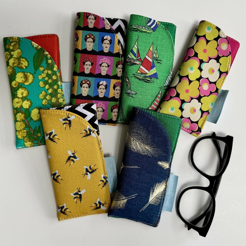 Cotton Slip in Glasses Cases|Yellow Floral|Frida|Green Sailboats|Retro floral|Yellow Bees|Denim Metallic Feathers