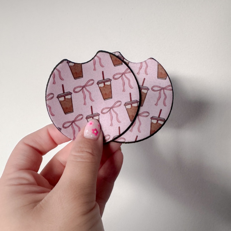 Iced Coffee and Bows Girlies Car Coaster Set