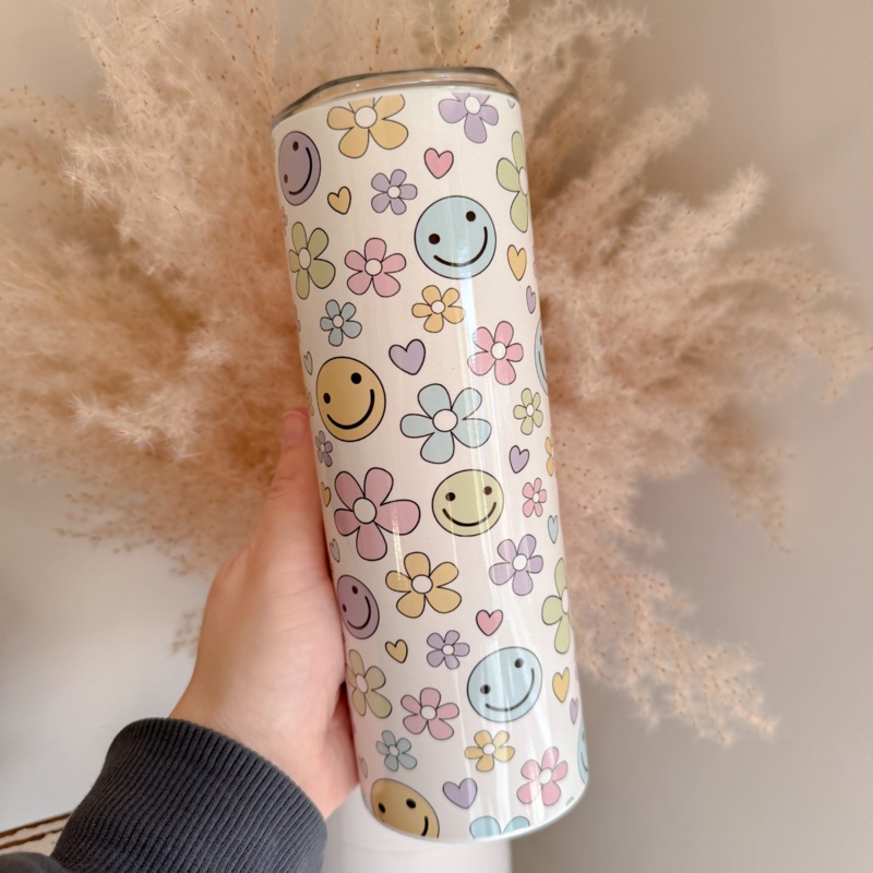 Retro Flowers and Smiles 20oz Stainless Steel Tumbler