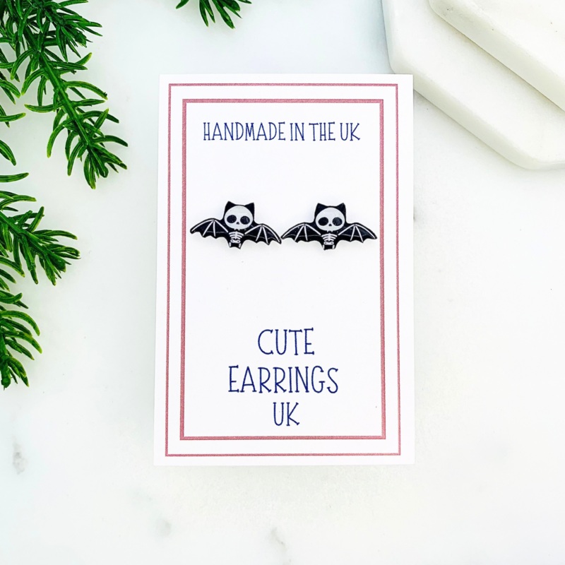 Skeleton Bat Stud Earrings