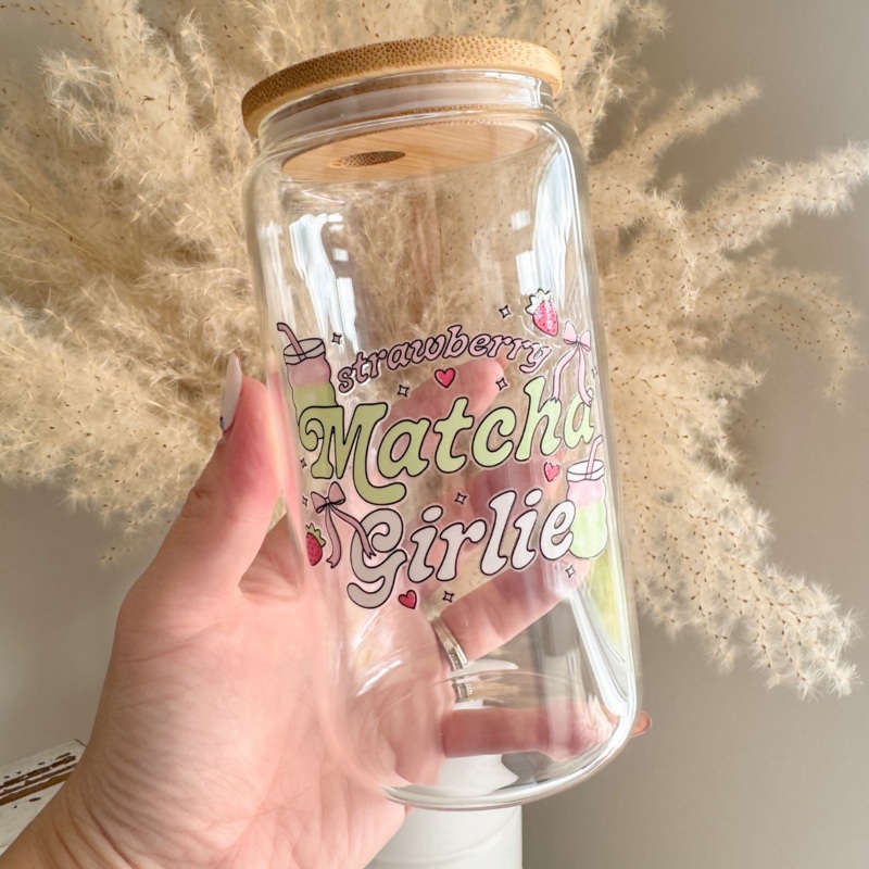 Strawberry Matcha Girlie 16oz Glass Can