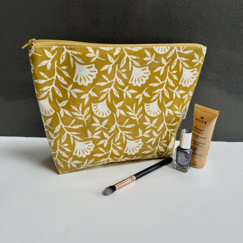 Toiletry Bag – Mustard Modern Floral Oilcloth