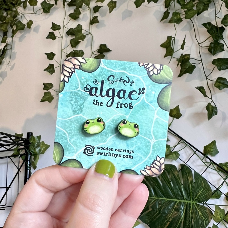 Algae the Frog Wooden Earrings