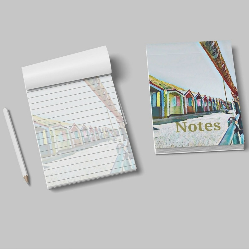 BEACH HUT RAINBOW – HANDY HANDBAG / POCKET NOTEPAD A6 SIZE