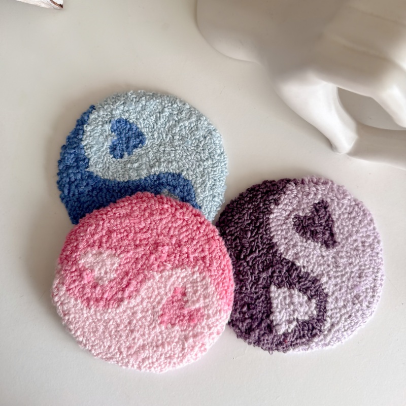 Cute Hearts Punch Needle Mug Rug