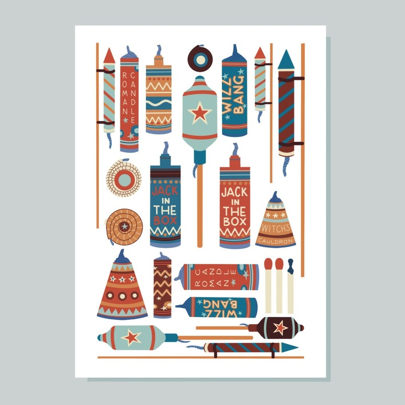 Fireworks (White) A4 Print