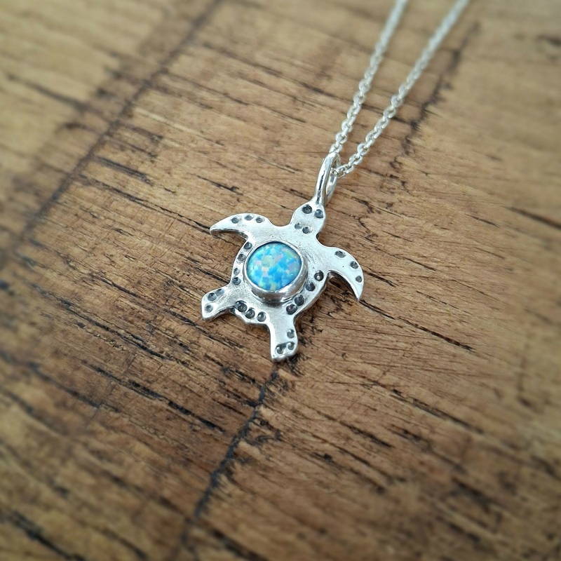 Handmade Sea Turtle Necklace With Turquoise Opal