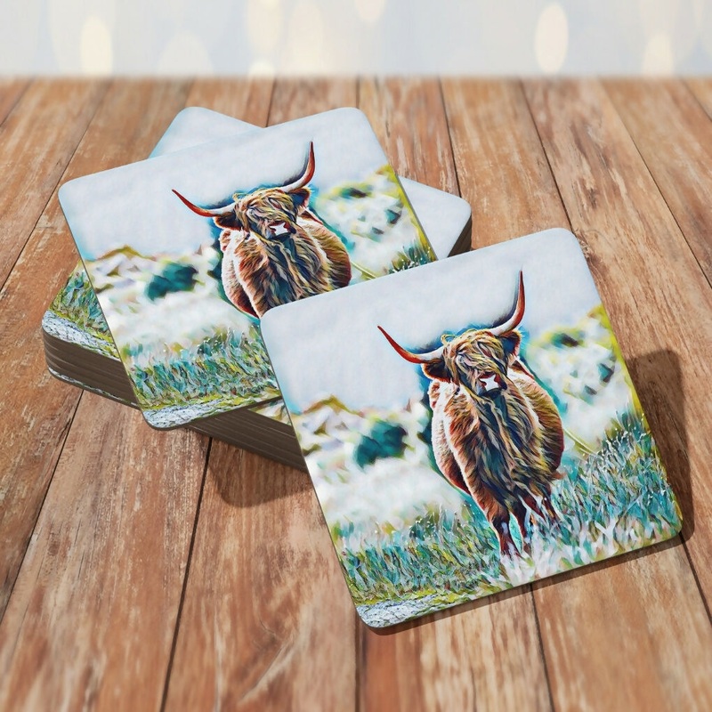 HIGHLAND COW DESIGN MELAMINE COASTER