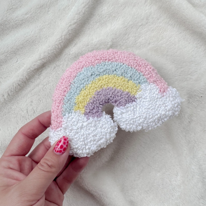Pastel Rainbow Punch Needle Mug Rug