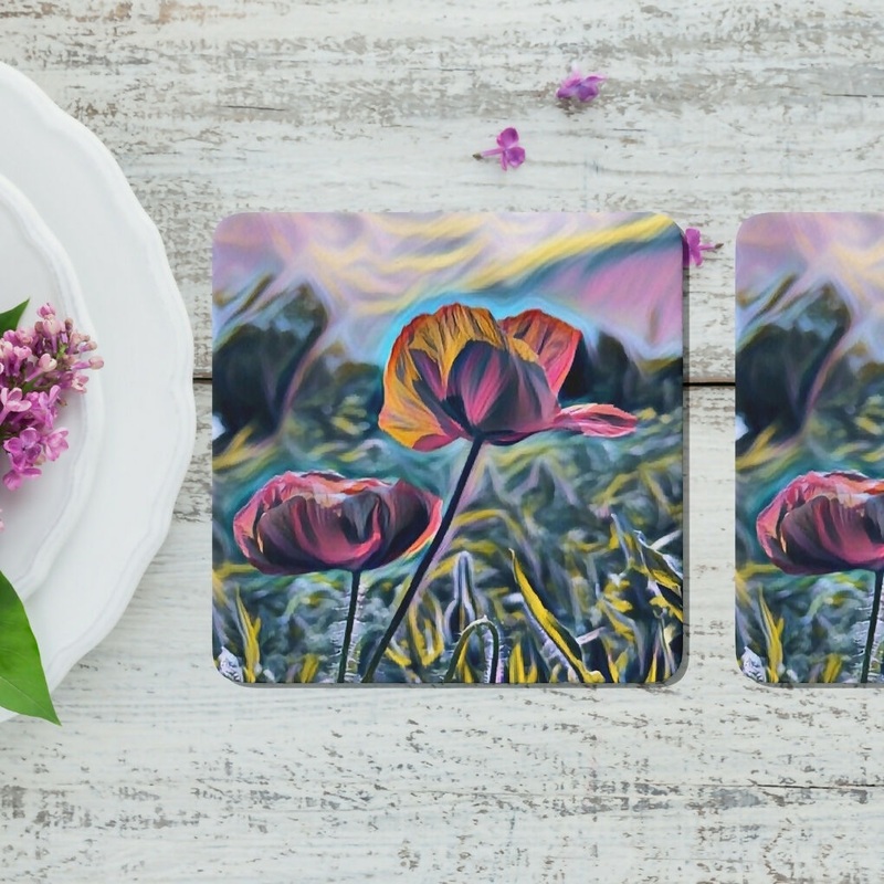 POPPY FIELDS – POPPY FLOWER DESIGN MELAMINE COASTER