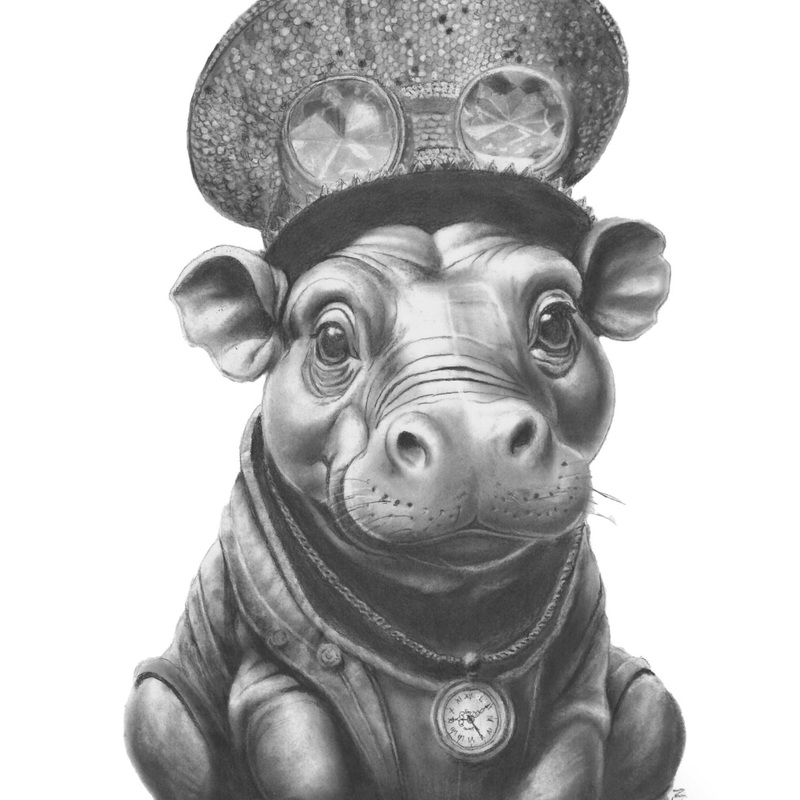 Steampunk Hippo Art Print|A5|A4
