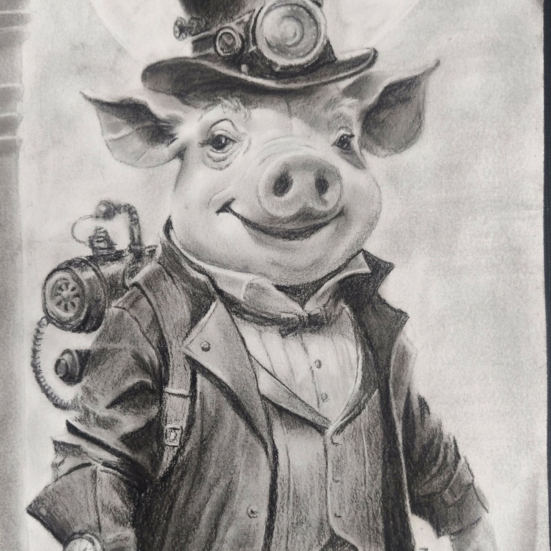 Steampunk Pig Art Print|A5|A4