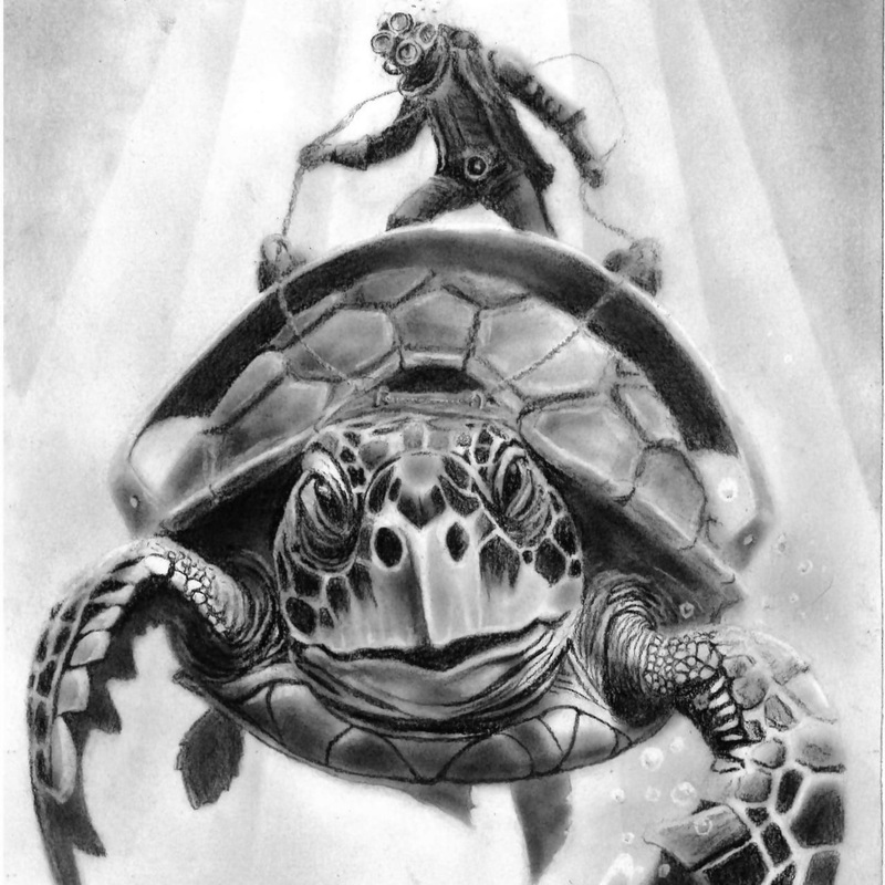 Steampunk Turtle Rider Print|A5|A4