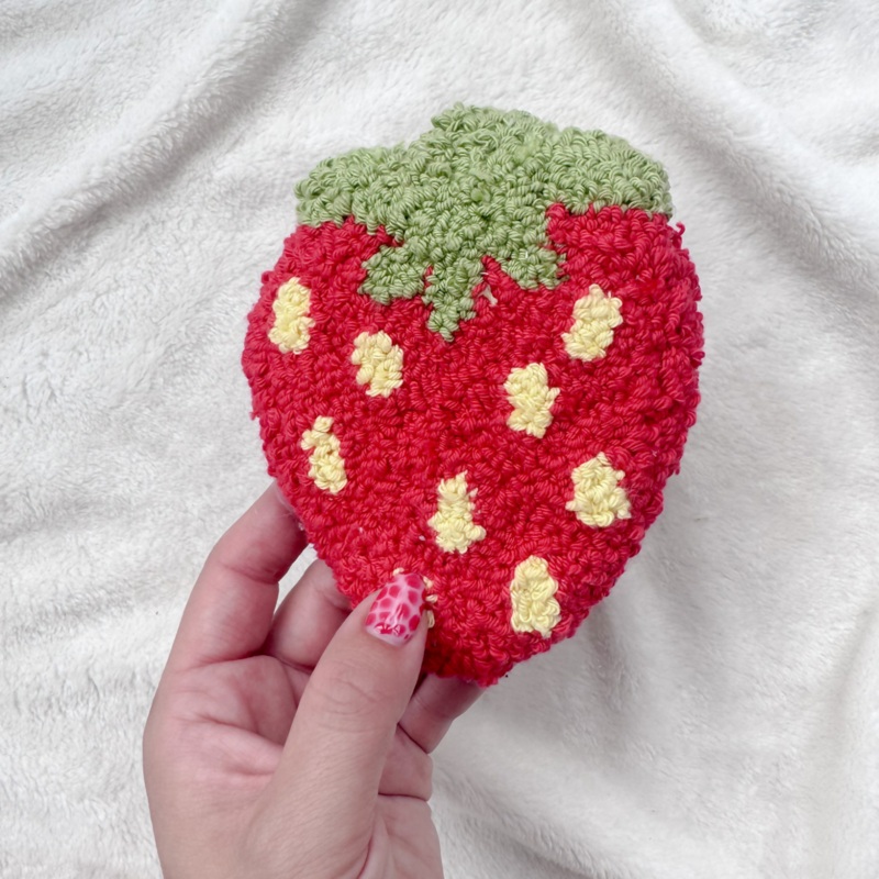 Strawberry Punch Needle Mug Rug