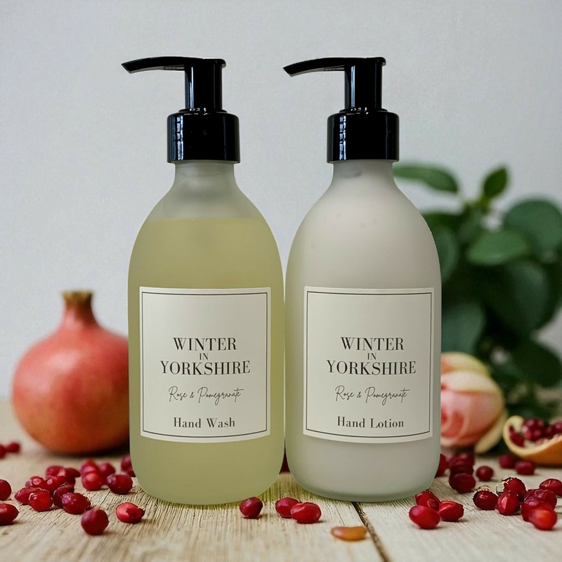 Winter in Yorkshire – Rose and Pomegranate Hand Care Set Glass Bottle 2 x 300ml