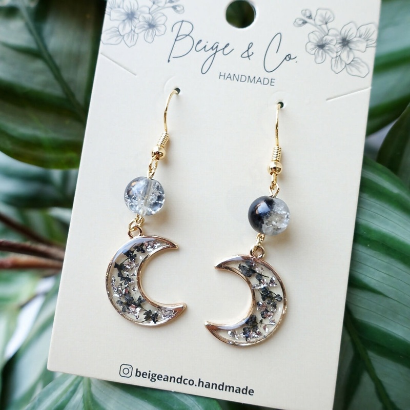 Black Moon Pressed Flower Earrings