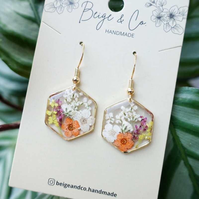 Blossomia Orange Pressed Flower Earrings