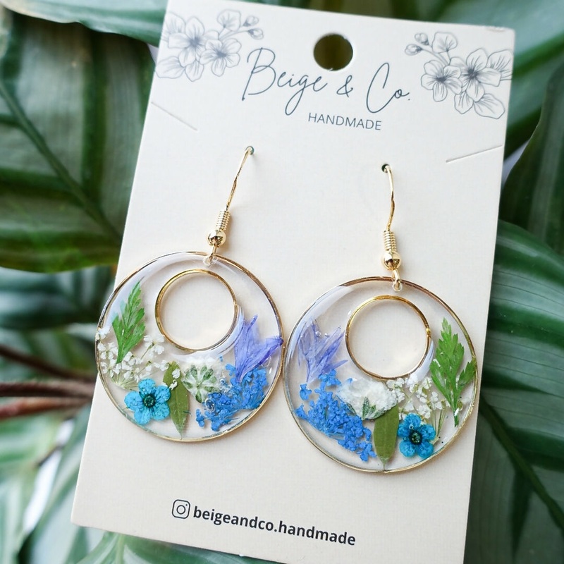 Blue Oasis Garden Pressed Flower Earrings