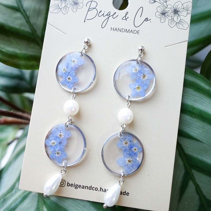 Forget Me Not Drop Pressed Flower Earrings